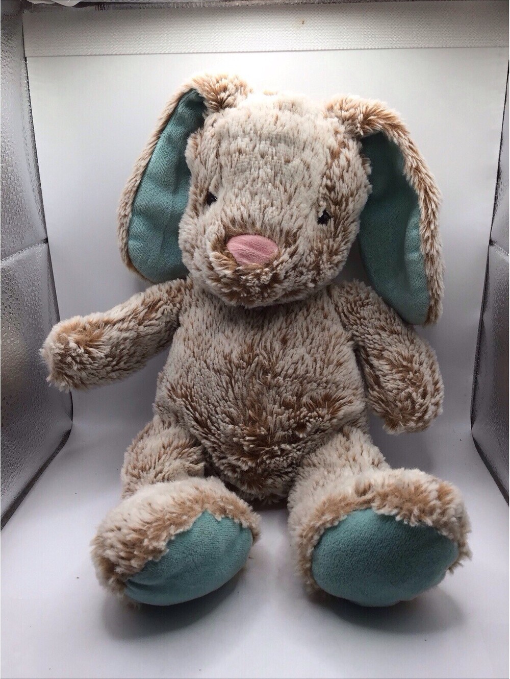 Dan Dee 13” Easter Bunny Rabbit Plush Brown Teal Blue Ears And Feet